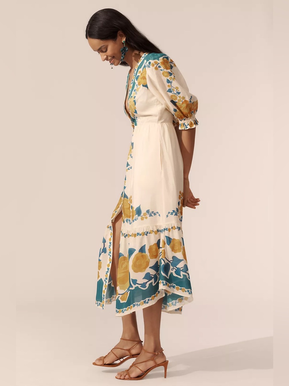Anthropologie X Farm Rio Puff-Sleeve Printed Midi Dress - Picture 3 of 13